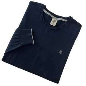 Timberland Cotton Navy Blue &‎ Grey Trim Crew Neck Long Sleeves Sweater Sz L